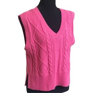 Pink Cable Knit Sleeveless Sweater Vest